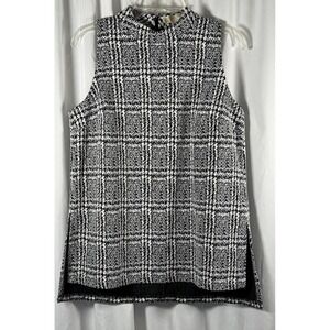 Michael Kors Houndstooth Sleeveless Top Mock Neck Career Black White L 86-34